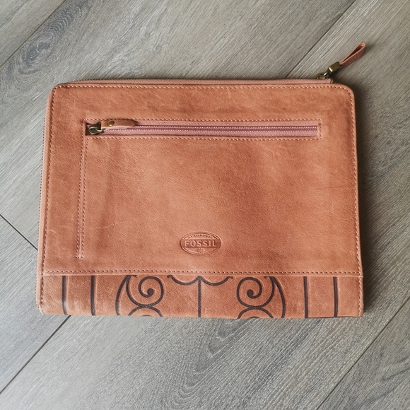 FOSSIL Penelope Collection Salmon Bird Leather Large Clutch Purse Pouch Wallet - Picture 3 of 16